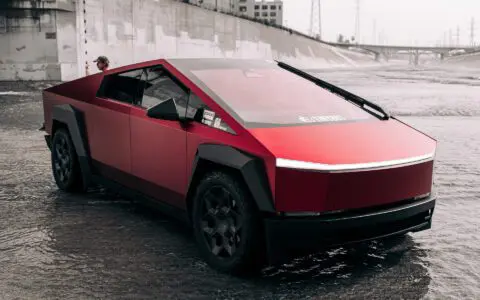 DennisCW's Matte Metallic Red Wrapped Cybertruck on CYBRHEX Forged Wheels