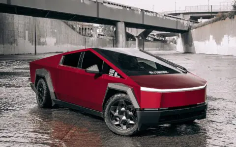 DennisCW's Matte Metallic Red Wrapped Cybertruck on CYBRHEX Forged Wheels