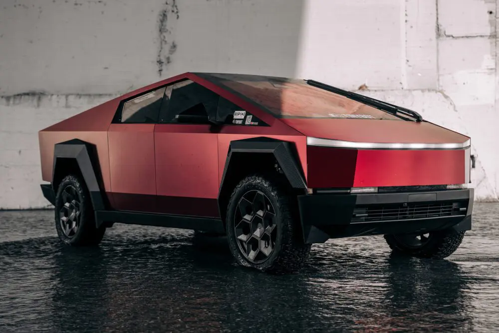 DennisCW’s Matte Metallic Red Wrapped Cybertruck on CYBRHEX Forged Wheels