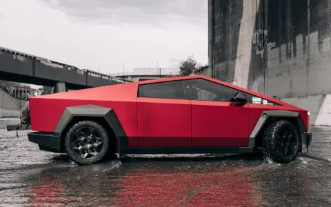 DennisCW's Matte Metallic Red Wrapped Cybertruck on CYBRHEX Forged Wheels
