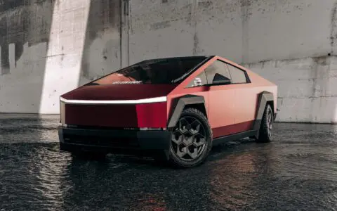 DennisCW's Matte Metallic Red Wrapped Cybertruck on CYBRHEX Forged Wheels