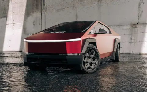 DennisCW's Matte Metallic Red Wrapped Cybertruck on CYBRHEX Forged Wheels