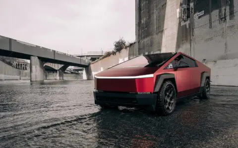 DennisCW's Matte Metallic Red Wrapped Cybertruck on CYBRHEX Forged Wheels