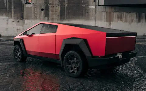 DennisCW's Matte Metallic Red Wrapped Cybertruck on CYBRHEX Forged Wheels