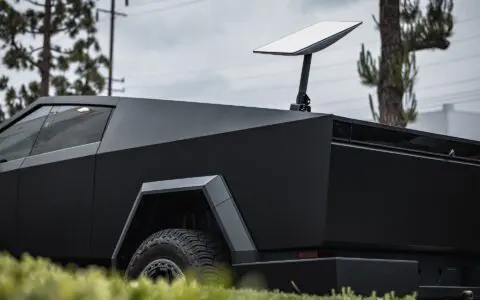Matte Black Wrapped Cybertruck with Starlink Mount on UP-03 Forged Beadlock Wheels in Satin Titanium