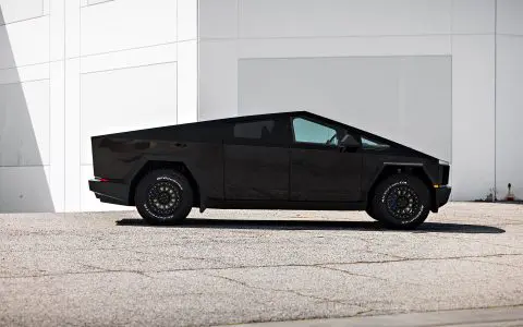 Gloss Black Wrapped Cybertruck on 18" UP-03 Beadlock Forged Wheels in Satin Black