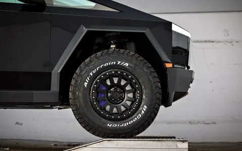 Gloss Black Wrapped Cybertruck on 18" UP-03 Beadlock Forged Wheels in Satin Black