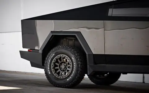 Gloss Black Wrapped Cybertruck on 18" UP-03 Beadlock Forged Wheels in Satin Black