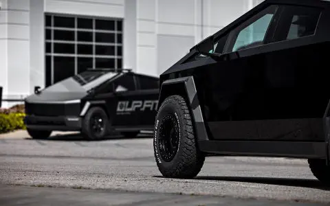 Gloss Black Wrapped Cybertruck on 18" UP-03 Beadlock Forged Wheels in Satin Black