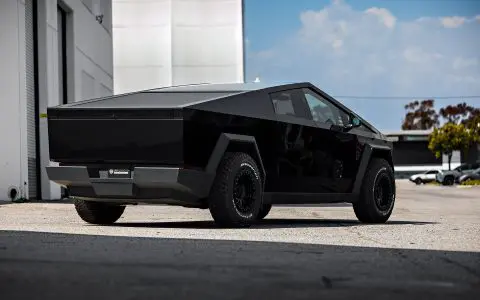 Gloss Black Wrapped Cybertruck on 18" UP-03 Beadlock Forged Wheels in Satin Black