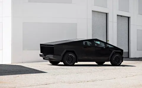 Gloss Black Wrapped Cybertruck on 18" UP-03 Beadlock Forged Wheels in Satin Black