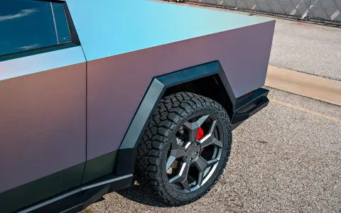 Tesla Cybertruck UP Forged CYBRSPOKE 24 Inch Satin Black Wheels and UP INVINCIBLE Steel Bumpers and Rock Sliders 1920px 13