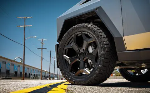 Stainless Steel Tesla Cybertruck on 24-Inch UP Forged CYBRSPOKE in Satin Black
