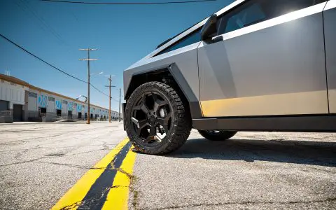 Stainless Steel Tesla Cybertruck on 24-Inch UP Forged CYBRSPOKE in Satin Black