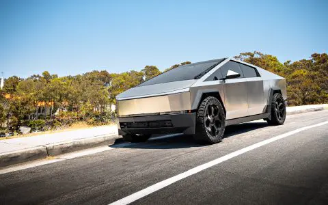 Stainless Steel Tesla Cybertruck on 24-Inch UP Forged CYBRSPOKE in Satin Black