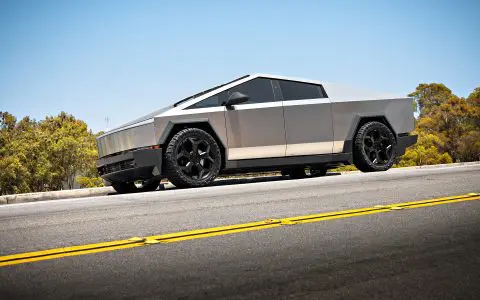 Stainless Steel Tesla Cybertruck on 24-Inch UP Forged CYBRSPOKE in Satin Black