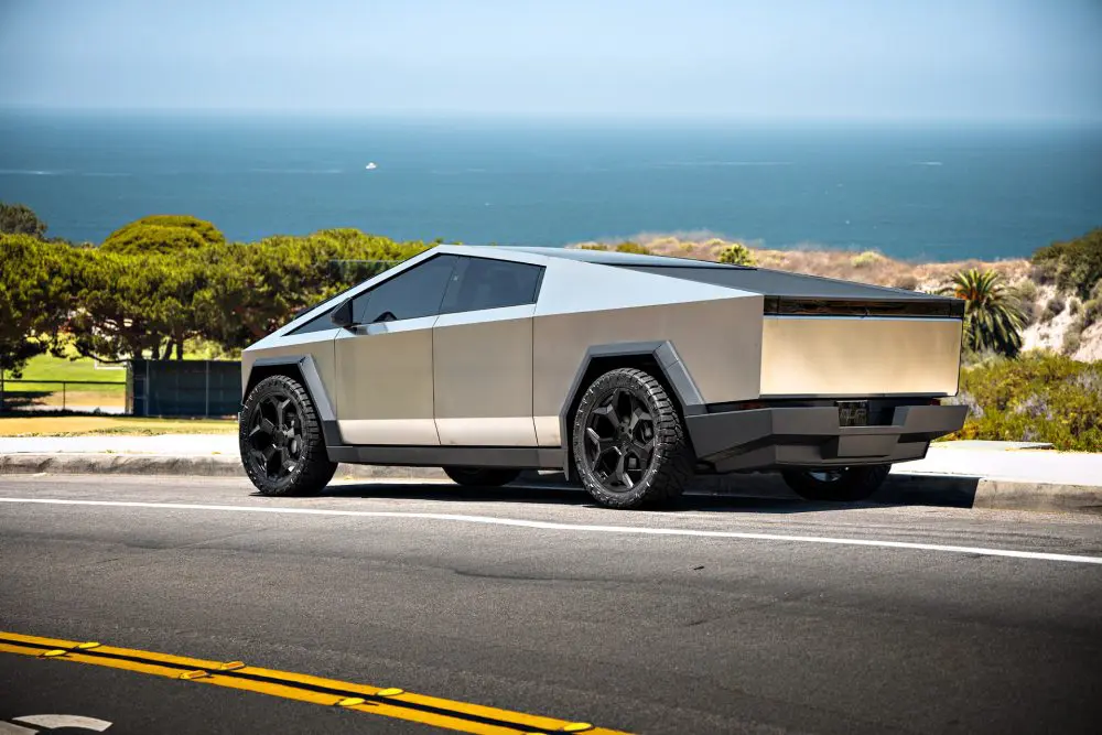 Stainless Steel Tesla Cybertruck on 24-Inch UP Forged CYBRSPOKE Wheels in Satin Black