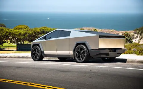 Stainless Steel Tesla Cybertruck on 24-Inch UP Forged CYBRSPOKE in Satin Black