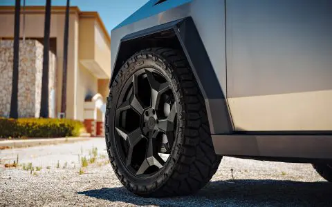 Stainless Steel Tesla Cybertruck on 24-Inch UP Forged CYBRSPOKE in Satin Black