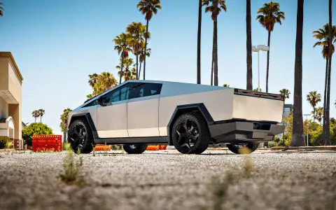 Stainless Steel Tesla Cybertruck on 24-Inch UP Forged CYBRSPOKE in Satin Black