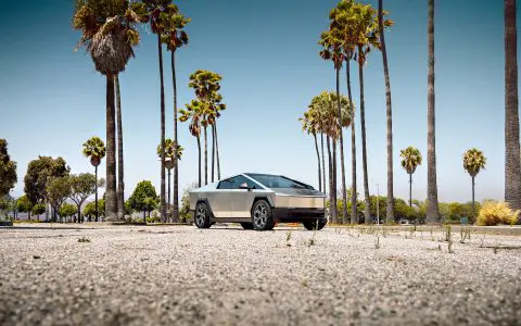 Stainless Steel Tesla Cybertruck on 24-Inch UP Forged CYBRSPOKE in Satin Titanium