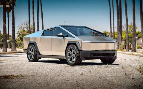 Stainless Steel Tesla Cybertruck on 24-Inch UP Forged CYBRSPOKE in Satin Titanium