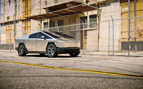 Stainless Steel Tesla Cybertruck on 24-Inch UP Forged CYBRSPOKE in Satin Titanium