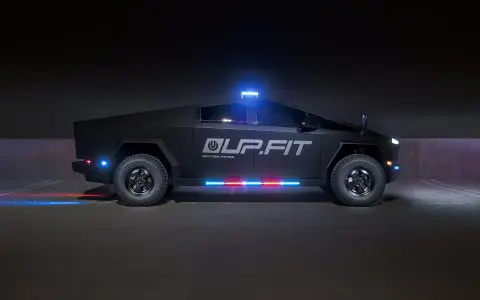UP.Fit Tesla Cybertruck Police Vehicle on 18 inch UP.FIT Forged PD Wheel in Satin Black