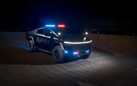 UP.Fit Tesla Cybertruck Police Vehicle on 18 inch UP.FIT Forged PD Wheel in Satin Black