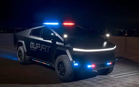 UP.Fit Tesla Cybertruck Police Vehicle on 18 inch UP.FIT Forged PD Wheel in Satin Black