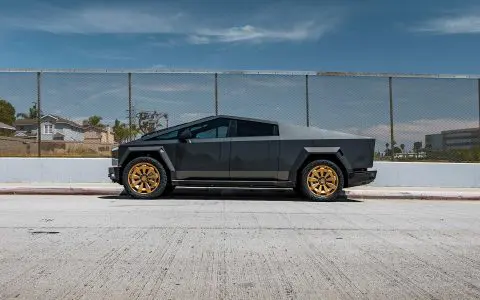 Magnesium Grey Color PPF Tesla Cybertruck with 24-Inch UP Forged CYBRNOVA in Satin Bronze