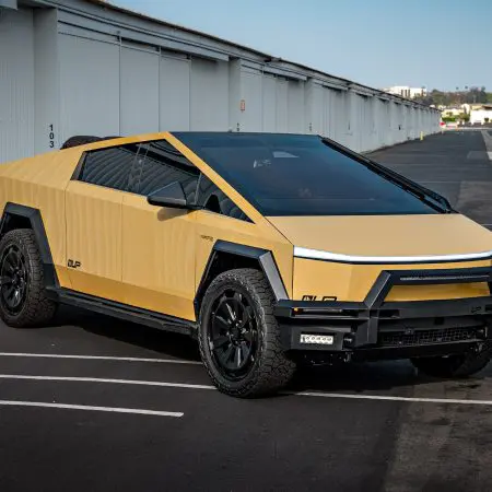 Tan Wrapped Tesla Cybertruck with 24-Inch UP Forged CYBRNOVA in Satin Black