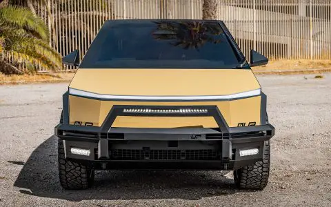 Tan Wrapped Tesla Cybertruck with 24-inch UP Forged CYBRNOVA in Satin Bronze