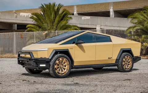 Tan Wrapped Tesla Cybertruck with 24-inch UP Forged CYBRNOVA in Satin Bronze