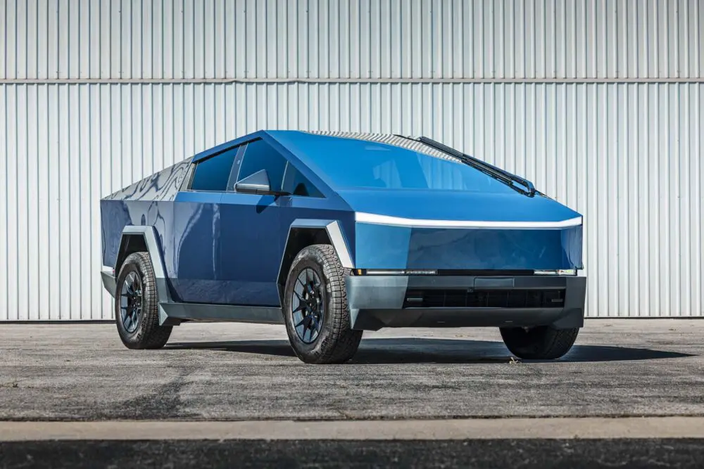 Blue Metallic Wrapped Tesla Cybertruck on UP Forged UP-RW Wheels