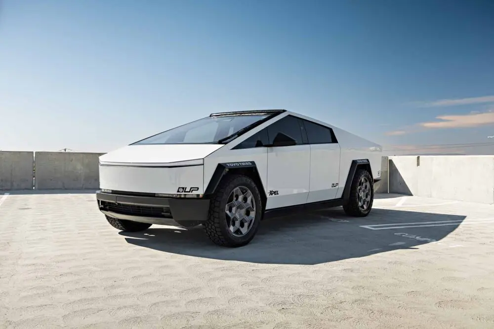 Tesla Cybertruck XPEL Heritage Grey PPF on UP Forged CYBRHEX 22-inch Wheels in Satin Titanium