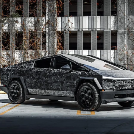 Unplugged Performance - Digital Camo Wrapped Tesla Cybertruck - UP CYBRHEX Forged Offroad wheels 6