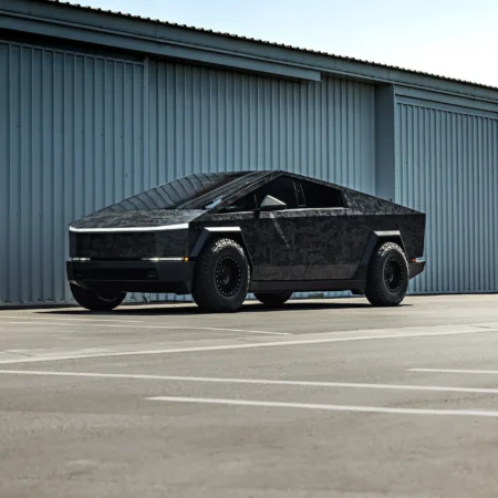 Digital Camo Wrapped Tesla Cybertruck - UP-03 Beadlock Forged Wheels Image 3
