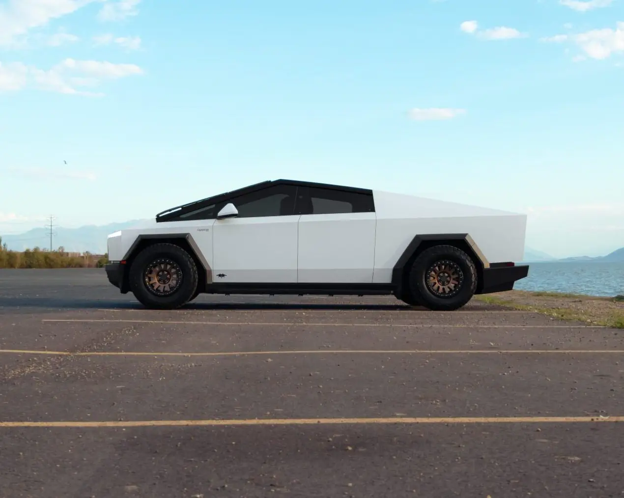 White Tesla Cybertruck – UP-03 Beadlock Forged Wheels In Satin Bronze